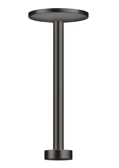 Deckenanschluss von AXOR mit einer runden Fläche oben und einem zylindrischen Stab, der nach unten führt. Die Oberfläche ist in einer dunklen Metalloptik gehalten.